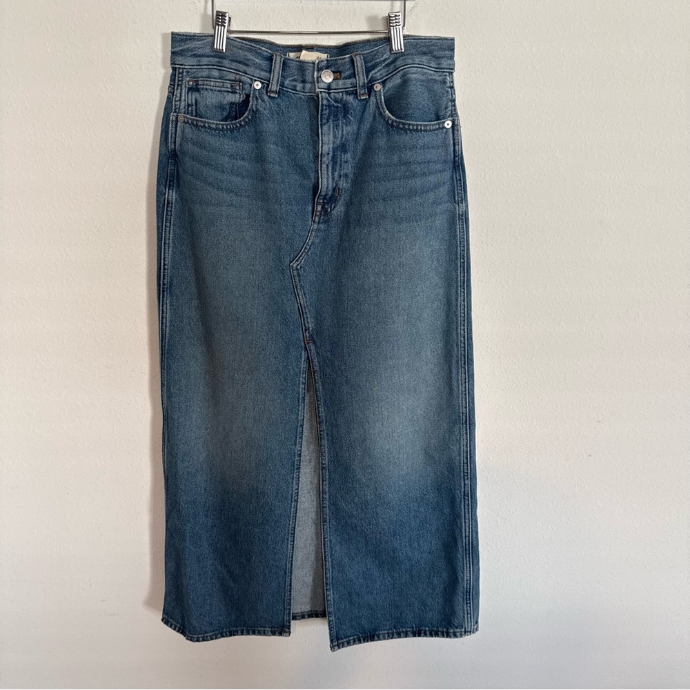Madewell Denim Midi Skirt Slit Front Size 27 Medium Wash